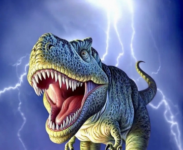 Динозавр Рекс на фоне молнии